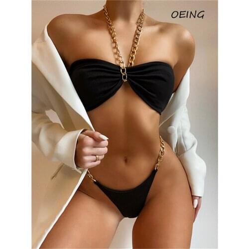 Black Chain Women Bikini Set 2 Piece Set Women Ruffles Bathing Suit Women 2021 Swimwear Women Bikini Set Sexy