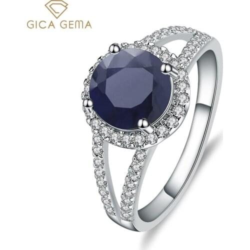 GICA GEMA Women Natural Sapphire Gemstone Rings Vintage 8*8mm Real 925 Sterling Silver With Zircon Silver Jewelry Female Gifts