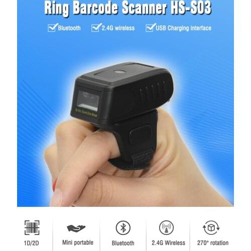 HOT Bluetooth Ring 2D Scanner Barcode Reader For Android Windows HID QR SPP Mode Code 1D 2D Wireless with CMOS Video HS-S03