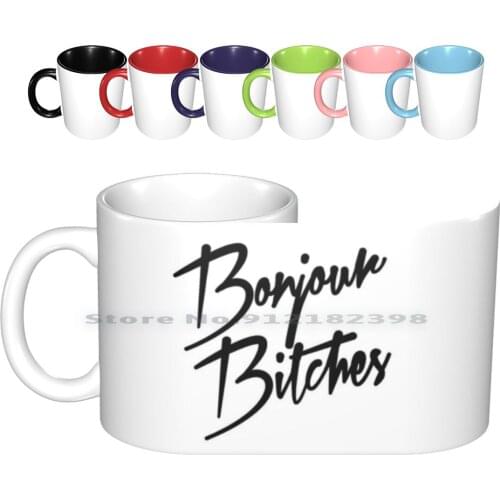 Bonjour Ceramic Mugs Coffee Cups Milk Tea Mug Bonjour Funny French Quote Cool Fun Humor Cute Quotes France Hello Meme Tumblr