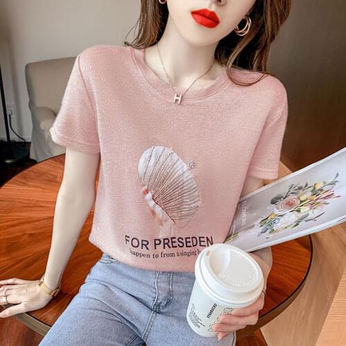 Korean Style Short SleevesHot diamond Loose T Shirt Hot Sales Female Tshirt Women Fashion Graphic T-Shirt 2021 new t shirt