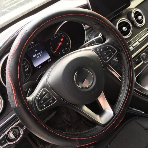 Genuine leather car steering wheel cover for men black Sport 38cm 15'' fits for benz bmw f10 e90 honda crv kia k3 k5 rio etc