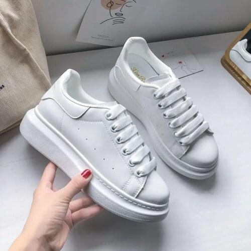 Summer Women Platform Sneakers White Casual Leather Vulcanized Shoes Womens sports shoes Breathable Lace-up Walking Trainers