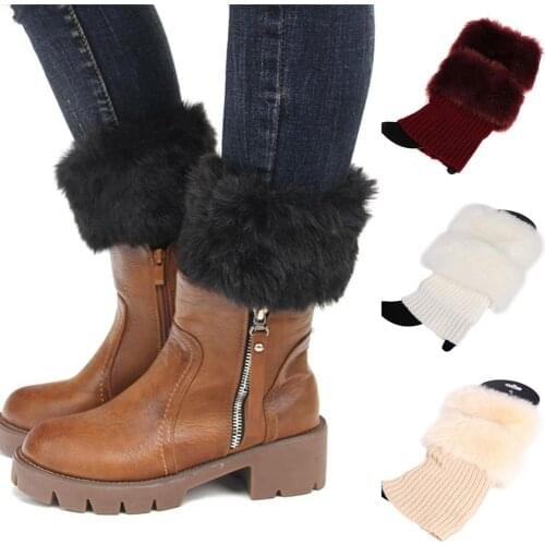 HOT SALES!!! Winter Women Warm Faux Fur Crochet Knit Leg Warmers Boot Socks Toppers Cuffs Slim Gothic Hip-hop Rock Sock 20cm