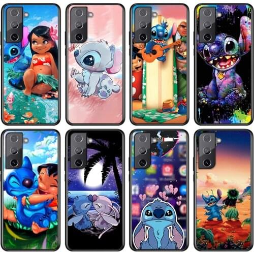 Cute Cartoon Stitch For Samsung Galaxy S21 S20 FE S10e S10 S9 S8 S7 S6 Ultra Plus Lite 5G Edge Black Soft Phone Case