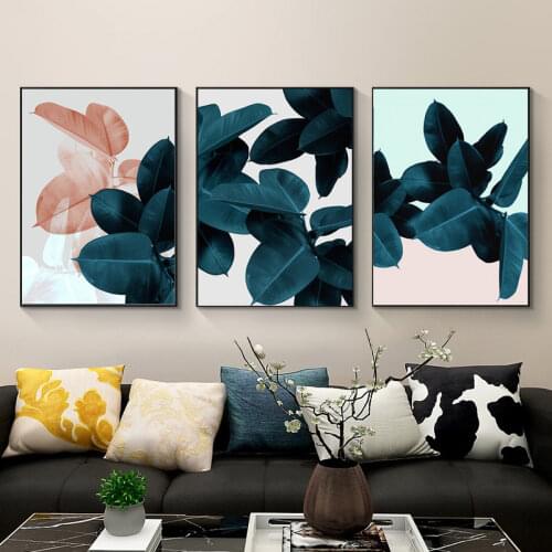 Pink Green Flower Leaf Nordic Poster Wall Art Canvas Painting Abstract Posters and Prints Wall Pictures for Living Room Decor