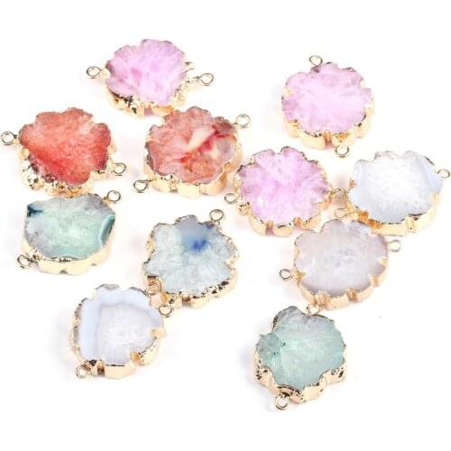 Fine Natural Stone Pendant Irregular Shape Double Hole Connectors for Women Jewelry Making DIY Bracelet Necklace