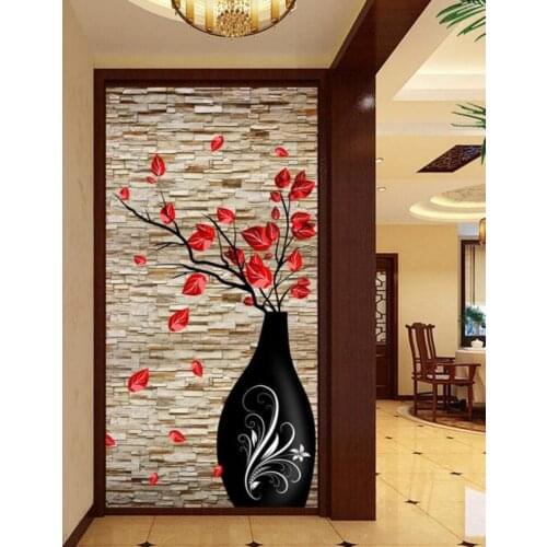 Custom 3D Stereo Photo Wall Mural Modern Vase Flower Brick Wall Wallpaper Living Room Bedroom Bathroom Door Decor Wall Paper
