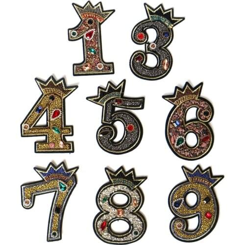 Luxury Number Rhinestone beaded Patches for Clothing sew on wing parche Appliques Decoration Badge parches ropa