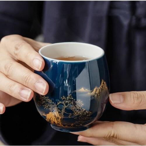 Blue ceramic tea cup porcelain drinkware teacup Creative Hand-painted Ceramic Teacup Home Office Porcelain