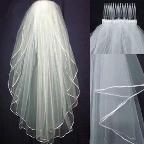 Discount !! White Or Ivory 2 layers Wedding Bridal veil elbow Length with comb 2018