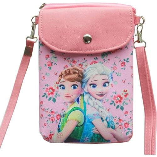 Disney New Frozen Princess Messenger Bag Pu Leather Girl Snack Bag Cute Ladies Convenient Messenger Cell Phone Bag Frozen Elsa