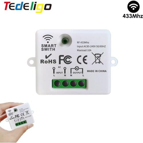 220V 433MHz Universal Wireless Remote Control Switch Mini Smart Light Switch 10A Relay Module For Wall Panel Push Button Switch