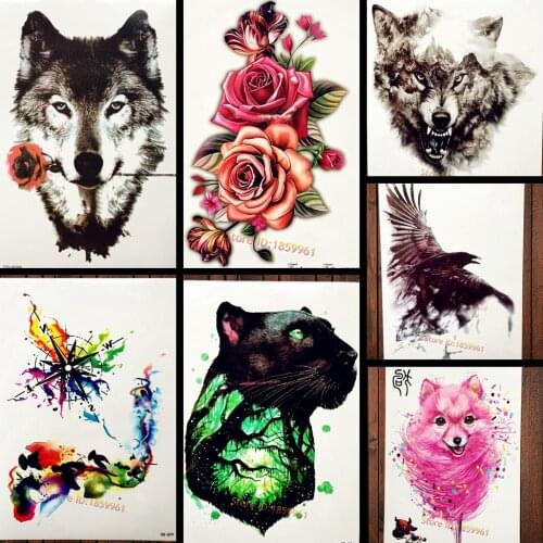 Water Color Compass Designs Fake Flash Tattoo Stickers Women Body Art Tattoo Arm Sleeve 21*15CM Waterproof Temporary Tatoo Legs