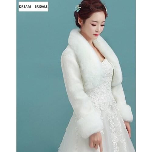 High Quality Faux Fur Bolero Women Shawls Long Sleeves Ivory Wedding Bridal Wraps Winter Warm Solid Shawl