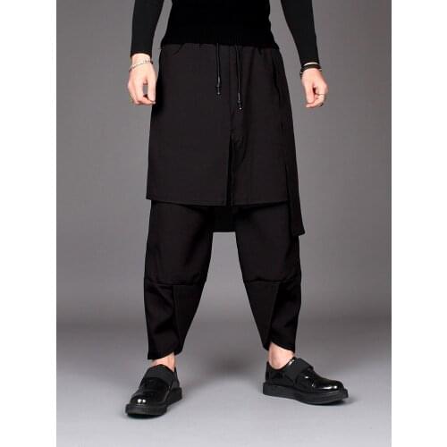 Spring and summer mens new pure color half-length skirt type false two design loose skirt tide brand large size radish pants