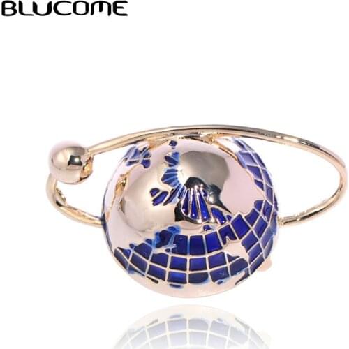 Blucome New Arrival Globe Telescope Brooches For Women Gold Color Enamel Alloy World Map Sweater Accessories Collar Brooch Pins