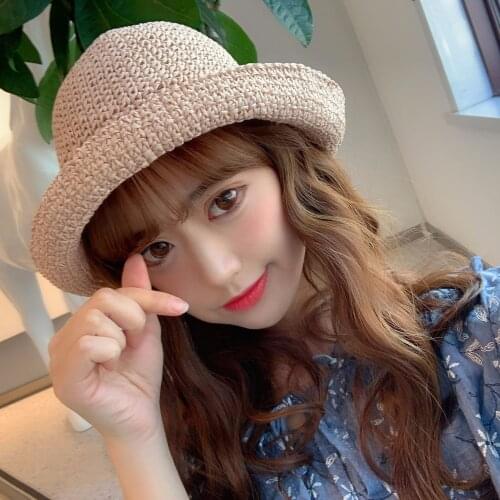 Spring hat women Han version 100 fashion hat summer sunscreen straw hat hand woven hollowed-out fishermans hat Free Shipping