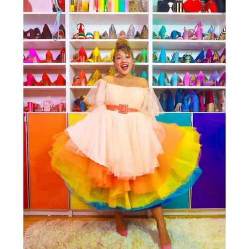 Lovely Chic Candy Rainbow Mixed Colors Tulle Skirt High Waist Mid-Calf Tiered Tulle Colorful Women Skirts Fashion Maxi Skirt