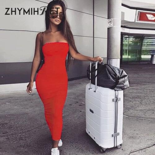 ZHYMIHRET Elegant Red Skinny Tube Dress Strapless Long Sexy Dress Backless Bandage Dress Party Night Off Shoulder Vestidos Femme
