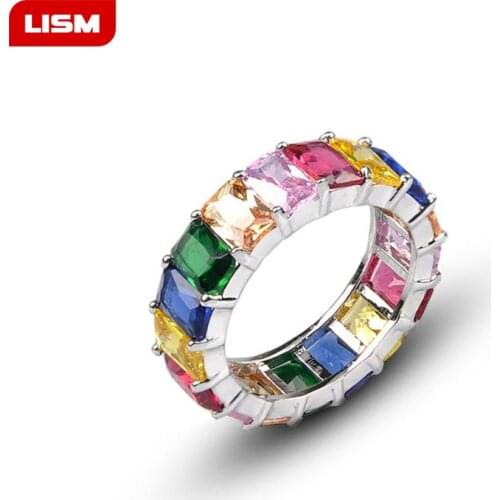 Hot Sale Thin Baguette Rainbow CZ Gold Ring For Women Fashion Engagement Wedding Band Top Quality Charm Jewelry