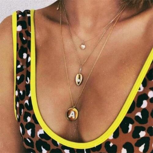 3 Pcs/Set Punk Female Necklace Scallop Shell Original Letter Gold Crystal Pendant Multilayer Necklace Women Choker Party Jewelry