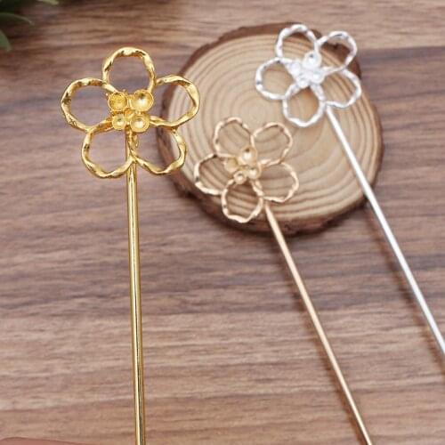 10pcs/lot Flower Shape 3 Color Alloy Hairpin Chinese Hair Sticks Bridal Hair Fork Hair Accessories For Women