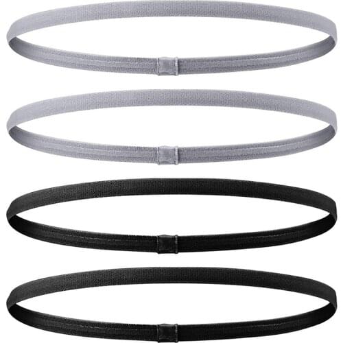 4 Pcs Thick Non-Slip Elastic Sport Headbands Hair Headbands,Exercise Hair and Sweatbands for Women and Men(Black, Grey)