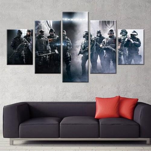 No Framed Canvas 5Pcs Rainbow Six Siege Soldiers Game Wall Art Posters Pictures Paintings Home Decor for Living Room Decoration