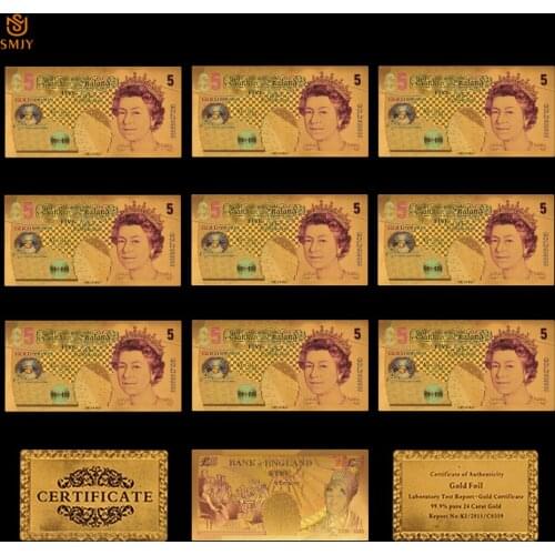 10Pcs European Color Gold Banknotes UK 5 Pound Banknotes Currency Notes Collection For Souvenir Gifts