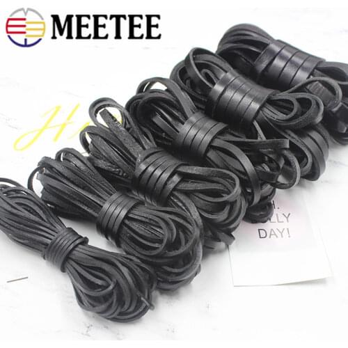 Meetee 5Meters Round 1-8mm Square 2-20mm Genuine Leather Black Rope DIY Bracelet Necklace Leather Cords Craft Accessories CD203