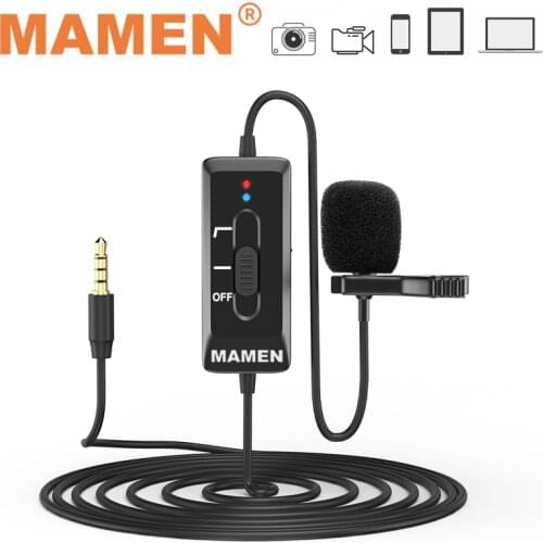MAMEN 8m Cable Clip-On Lavalier Microphone 3.5mm Plug Condenser Mic Vlog Recording Microfono For DSLR Camera Phone PC Tablet