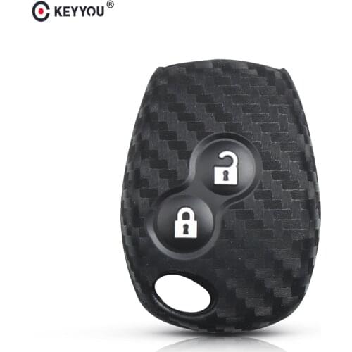 KEYYOU 2 Buttons Carbon Silicone Car Key Case Cover For Renault Duster Clio DACIA 3 Twingo Logan Sandero Modus For Nissan