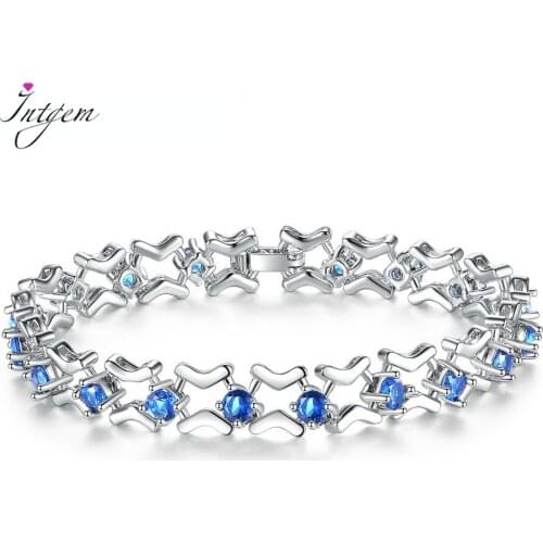 Elegant Silver Bracelet Created Blue Zircon Chain Bracelet for Women Lady Fashion Gemstone Jewelry Charm Bracelets Wholesale