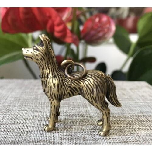 Folk Feng Shui Bronze Brass Chinese Zodiac Dog wolfhound Foo Dog Pendant A85