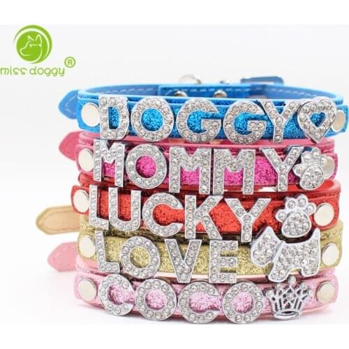 Hot Sale 10MM Free DIY Name Bling Personalized Pet Dog Collar Customized with Rhinestone Buckle (Free &5 PCS Letter &1PCS Charm)