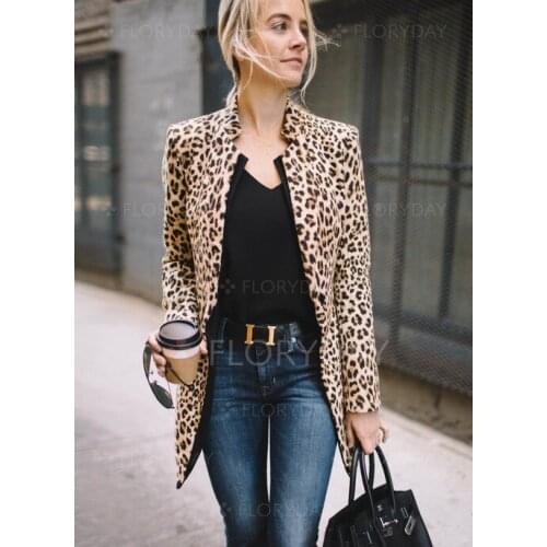 Hirigin Leopard Print Bussiness Coat 2018 Newest Fashion Women Sexy Winter Warm Wind Coat Cardigan Long Coat Clubwear