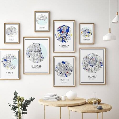 World City Map New York Tokyo Paris Nordic Wall Art Poster and Print Canvas Painting Picture for Living Room Modern Home Decor