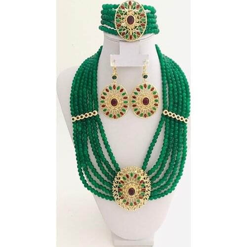 Dubai Hand-beaded set fashion earrings Bracelet Necklace chain Crystal Hand-beaded Multi-layered necklace Moroccan Algerian wed