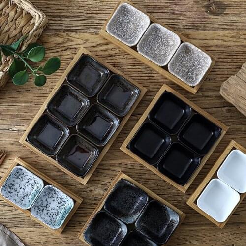 Creative ceramic grid fruit plate snack plate serving platter Japanese small dish with tray Home desktop dried fruit snack tray