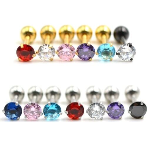New 3mm 4mm 5mm round zircon ear nails human puncture belt ball ear bone nails round zircon belly button nails