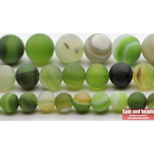Wholesale Natural Stone Dull Polish Matte Army Green Stripe Agates Round Loose Beads For Jewelry Making DMS23