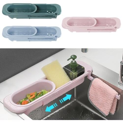 Kitchen Telescopic Sink Rack Shelf Sponge Drain Expandable Storage Basket Drain Sponge Holder Kitchen Rack Caddy Organizer