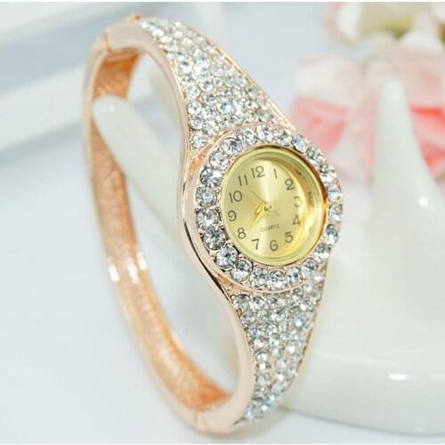 Hot Sale Famous Brand Bling Watch Women Luxury Crystal Watch Rose Gold Silver Shinning Full Diomand Rhinestone Bangle Bracelet