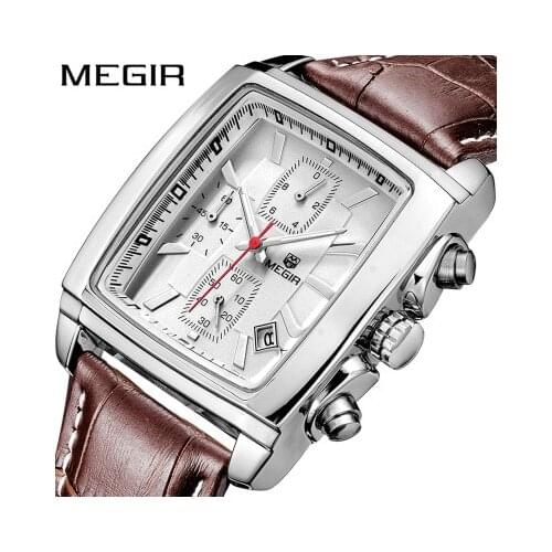 MEGIR Square Men Watch Business Waterproof Shockproof Top Brand Luxury Quartz Leather Chronograph Wrist Watch Men Clock