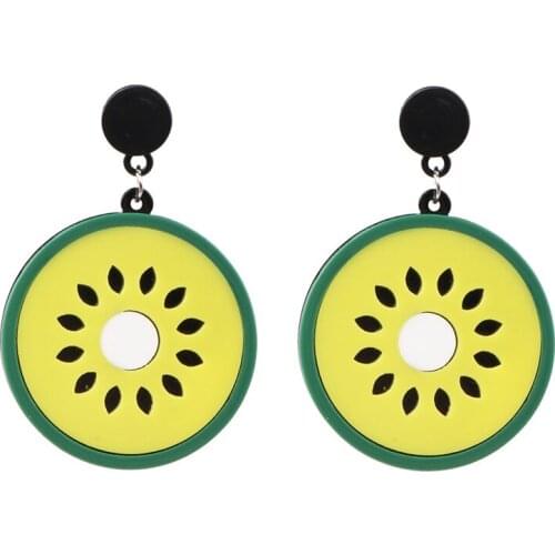 Fashion Summer Style Candy Color Big Resin Kiwi Shape Fruit Earrings Female Lovely Drop Earrings For Women Long Earring Jewelry