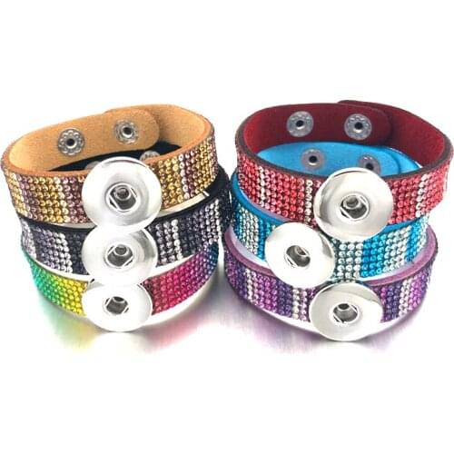 Fashion Colorful Bling Bling 329 Crystal Velvet Leather 18mm Snap Button Charm Bracelet Bangle Jewelry For Women Teenagers Gift