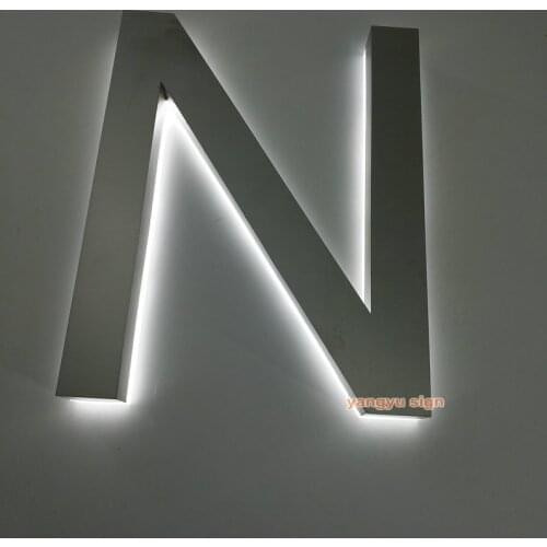Company wall logo stainless steel back lit led indoor reception signage