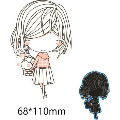 New Flower basket girl Cutting Dies Stencil DIY Scrapbooking Photo Album Embossing Decorative Paper Card Craft 68*110mm