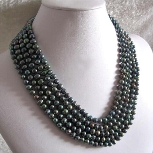 5 strands 6-7mm green gray black pearl 5 rows necklace natural freshwater pearl Woman Jewelry 43cm 17'' 35cm